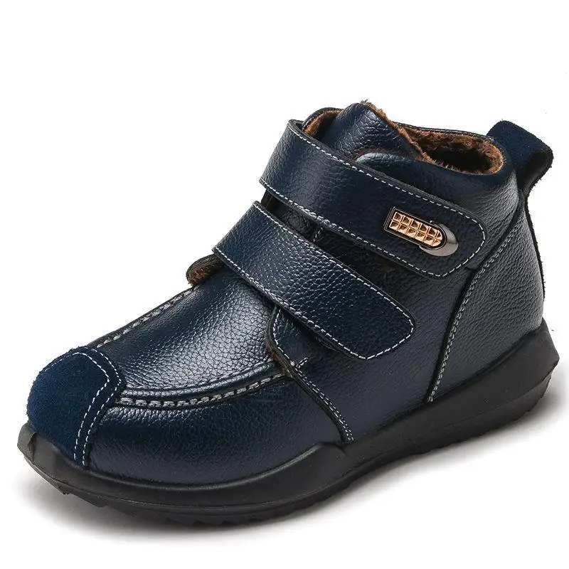 Зимние ботинки для мальчиков; теплые детские теплые ботинки на меху; модная водонепроницаемая обувь из натуральной кожи; детские спортивные ботильоны с плюшем; Ботинки martin - Цвет: Blue