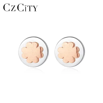 

CZCITY Genuine Brush 925 Sterling Silver Flower Stud Earrings for Women Fine Jewelry Round Silver Boucle D'Oreille Femme SE0382