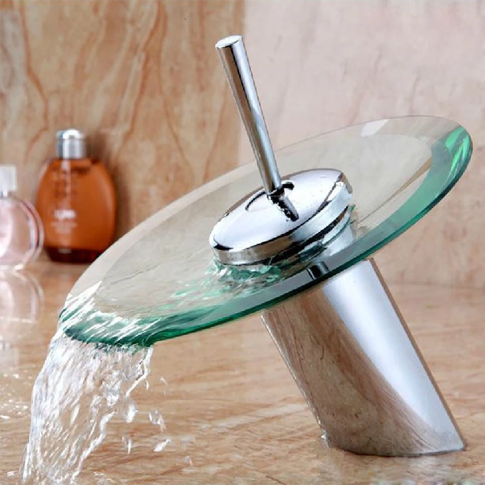 

Bathroom circle waterfall Faucet Chrome Finish Basin Sink Faucet Mixer Tap Waterfall Faucet . Bathroom sink glass Mixer Tap