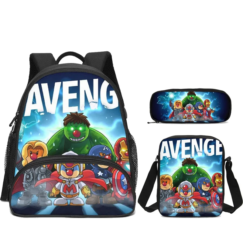

3Pcs/Set Portfolio School Bags For Kids Boys Girls Marvel Avengers Letter 3D Printing Bookbag Small Backpacks Mochila Escolar