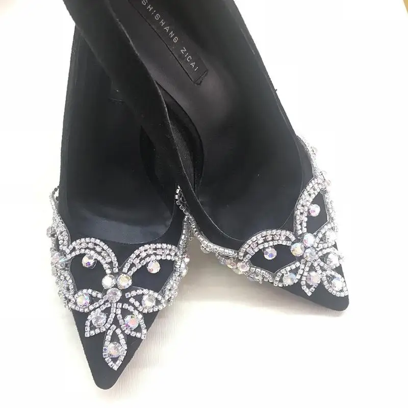 

1pc 21.5cm*13cm Sewing On Rhinestone Applique Silver Base Crystal Clear Color DIY Wedding Evening Dress Shoes Accessories