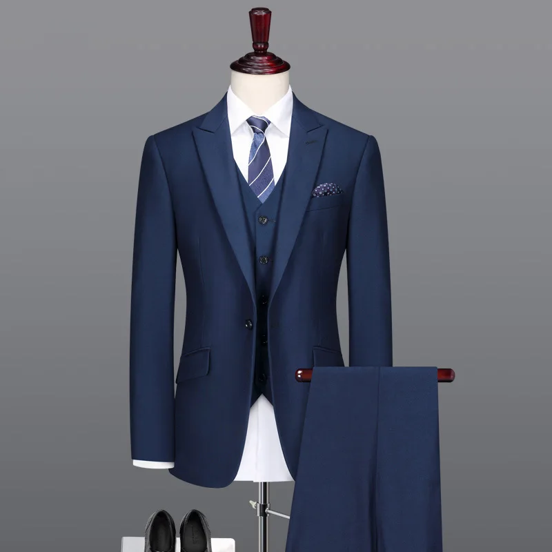 Мужская костюм чистый синий джентльмен мужские костюмы с брюками День отца подарок свадебные костюмы для мужчин деловой человек одежда жениха стройная фигура 6xl