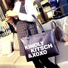 Модная сумка из искусственной кожи с буквенным принтом, многоразовая сумка для покупок, черный цвет, женская сумка на плечо