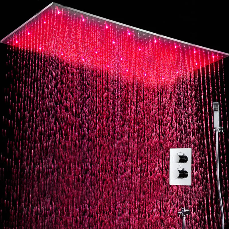 Buy New Bath and Shower Units Ceiling Mounted LED Rain System Thermostatic Mixer Shower Set 400