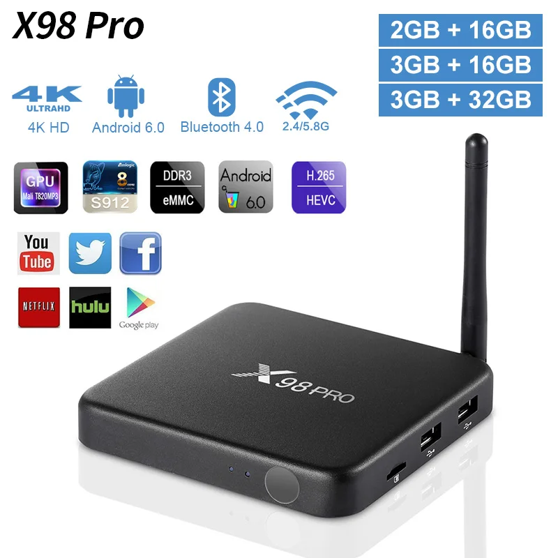 

X98 PRO Smart TV Box Android 6.0 3GB 32GB Amlogic S912 Octa Core 4K Media player 2.4G/5GHz Wifi X98pro Set top box