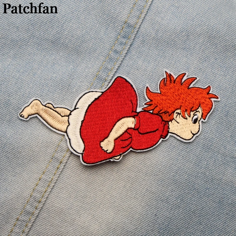 Patchfan Ponyo on the Cliff Дети DIY Вышивка нашивки пришить УТЮГ НА одежду рюкзак шляпа украшения дома наклейки значок A2023