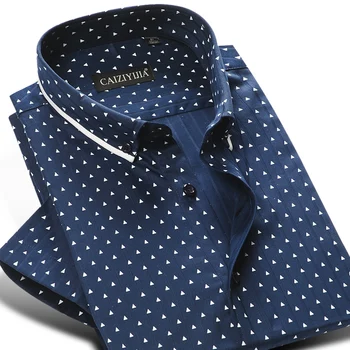 

100% Cotton Brand Men Polka Dot Casual Shirt Short Sleeve Formal Business Slim Fit Male Dress Shirts Plus Size 4XL Summer Style