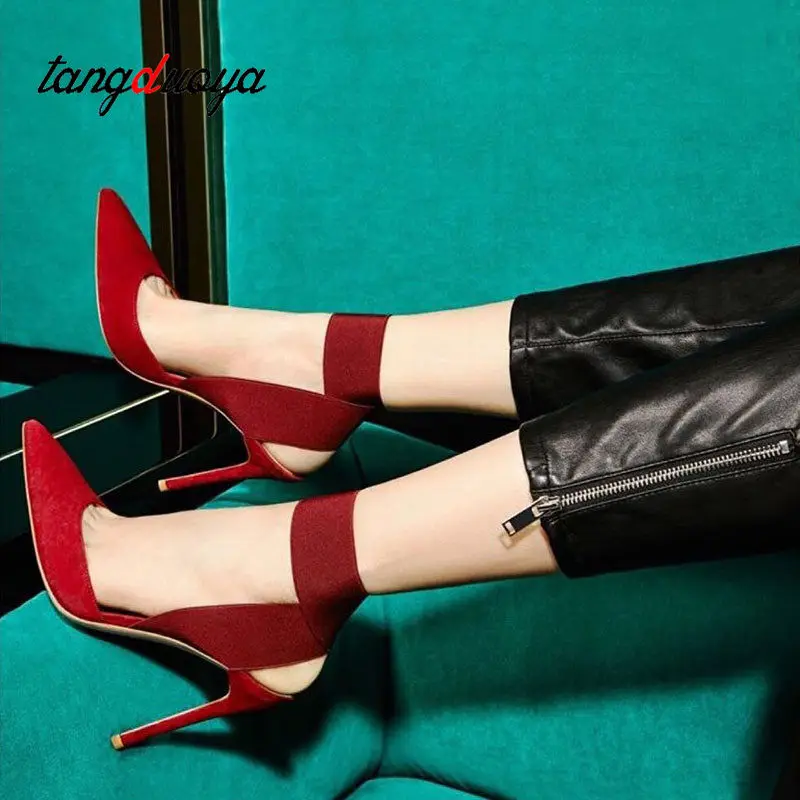 womens high heels party shoes women pumps high heels pointed toe pumps ankle strap shoes black red tacones mujer sexy altos