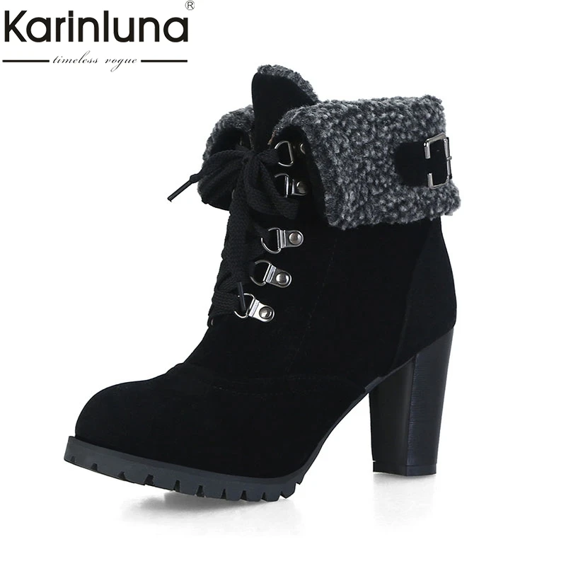 

KARINLUNA brand new wholesale size 32-44 high heels women shoes ankle Boots winter plush platform western Boots shoes woman