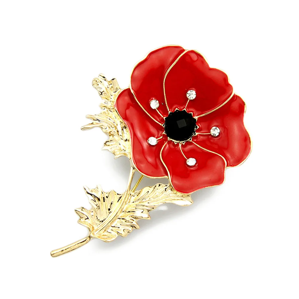 Fashion Red Poppy Flower Brooch Vintage Collar Pins For Men Jewelry
