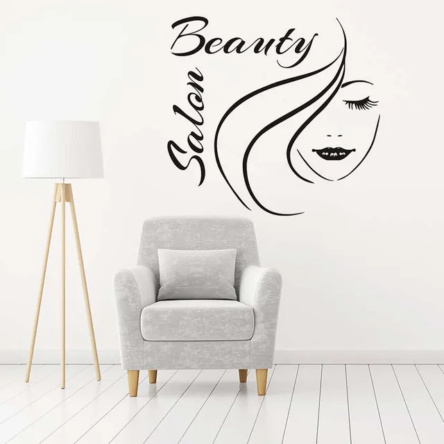beauty salon wall decals girl's face outline sofa background wall