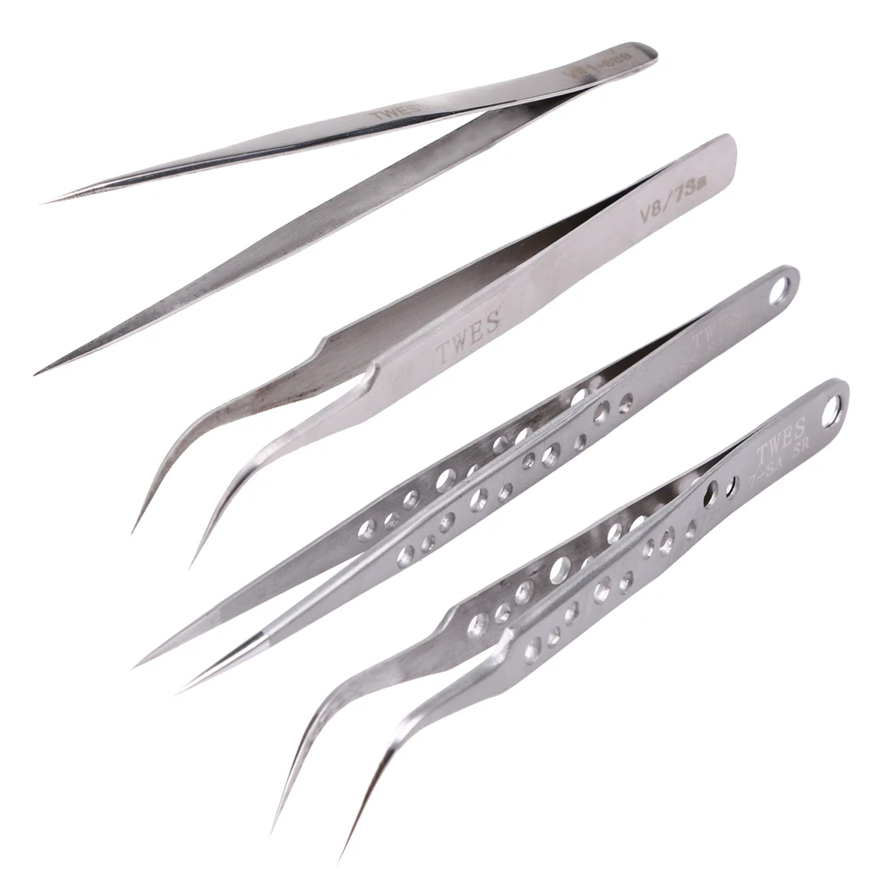 Stainless Steel Anti Static Eyelash Tweezers Tool Superhard Eyelash