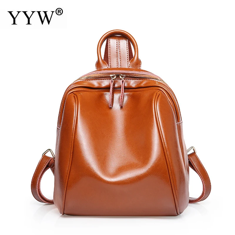 Buy Brown Vintage Retro Bagpack Women Small Backpack Solid Female Genuine Real