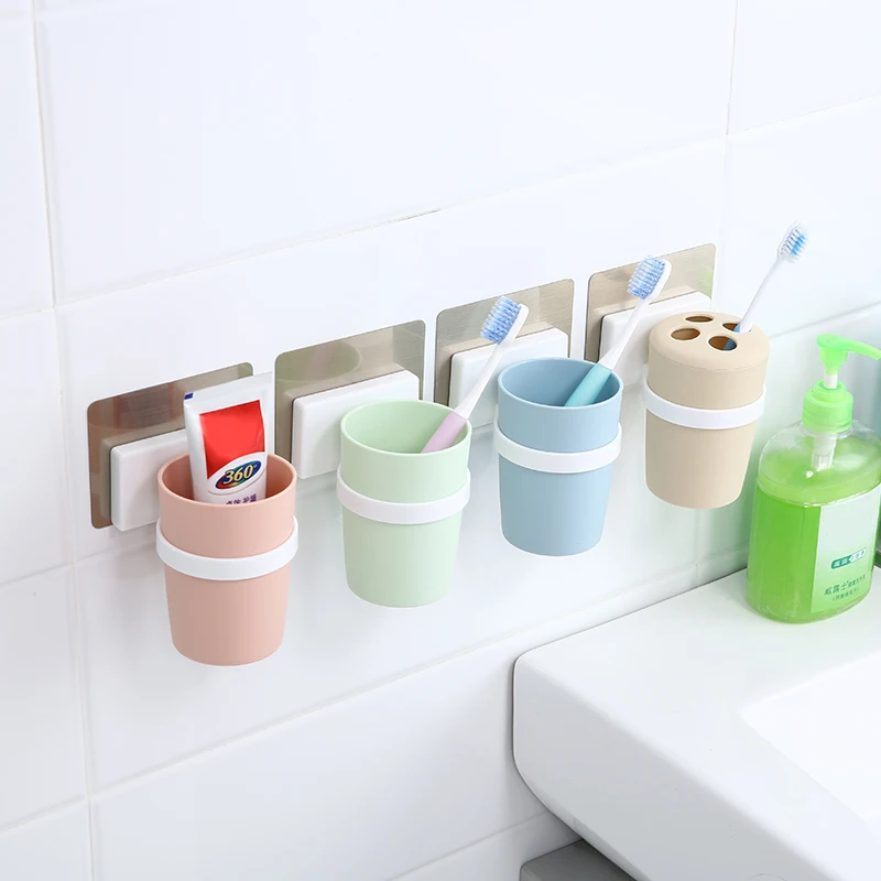 Креативная цветная чашка и настенная подставка для зубных щеток, подвесная зубная паста, чашка для рта, водонепроницаемая кухонная полка для ванной комнаты SQ-5063