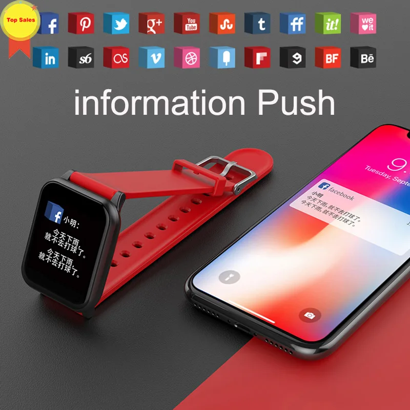 

Smart waterproof Watch Color Screen Sport Pedometer PPGHeart Rate Monitor Push Message For iOS Android Fitness Tracker Wristband