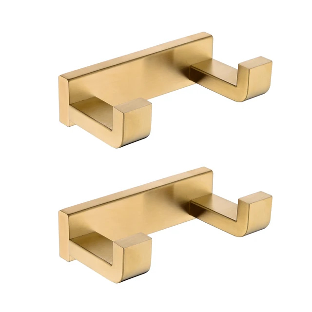 Luxury Brushed Gold Robe Hook 2 Hooks Towel Clothes Coat Hooks Wall