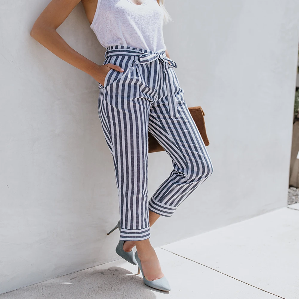 blue striped trousers women's