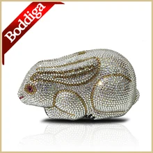 Neue Kaninchen Form Luxus Strass Frauen Weiß Clutches Hard Shell Metall und Diamant Abendtasche Geldbörsen und Handtaschen Dhl-freies