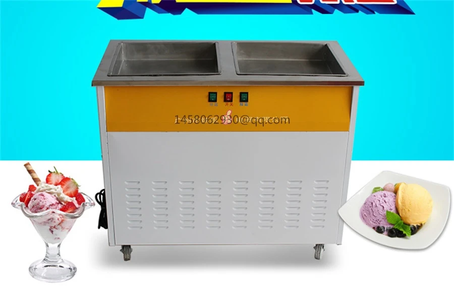 

Hot Sale China Thailand Double 2 Flat square Pan Roll Fry Fried Ice Cream Machine