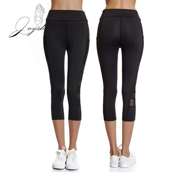 

Joyshaper Sexy Women Leggings with Pocket Gothic Insert Mesh Design Sport Pant Big Size Black Gym Sportswear New Fitness Legging