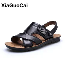Классические летние мужские босоножки, тапочки два применения натуральной кожи большой Размеры Повседневное пляжная обувь для мужчин нескользящая мужская обувь на плоской подошве Шлёпанцы
