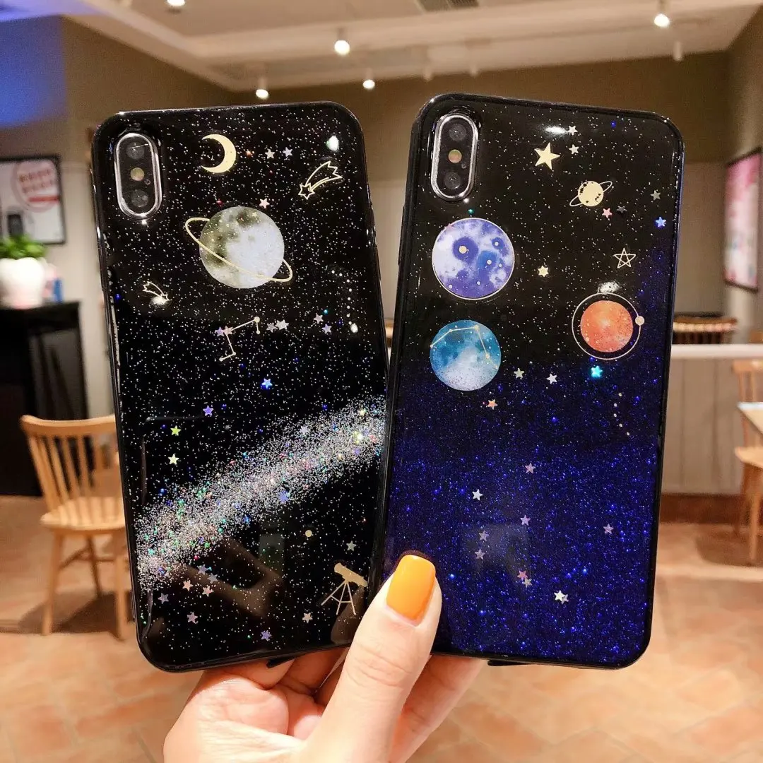 

For Apple iphone XS Max XR X Case Soft silicone Black Cosmic pattern Protective Back Cover case for iphone 5 5S 6 6S 7 8 Plus
