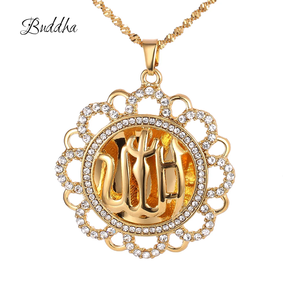 Muslim Islamic Allah Pendant Necklaces For Men And Women Religious Totem Full Rhinestone
