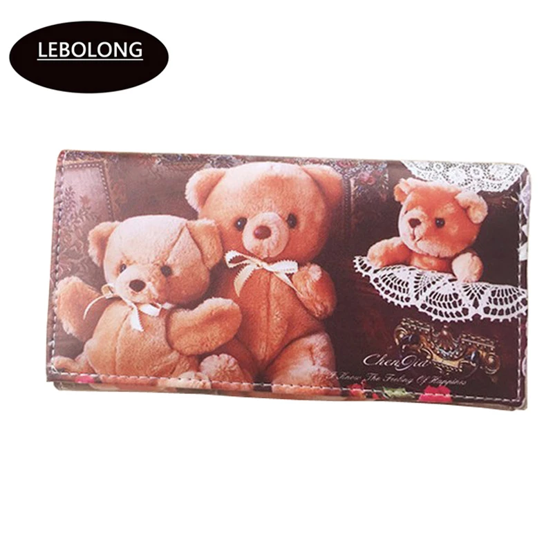 

Hot Wallet Female Carteira Feminina cartoon bear and cat Women Purse PU Leather Long Wallets Portable Casual Lady Card Holder
