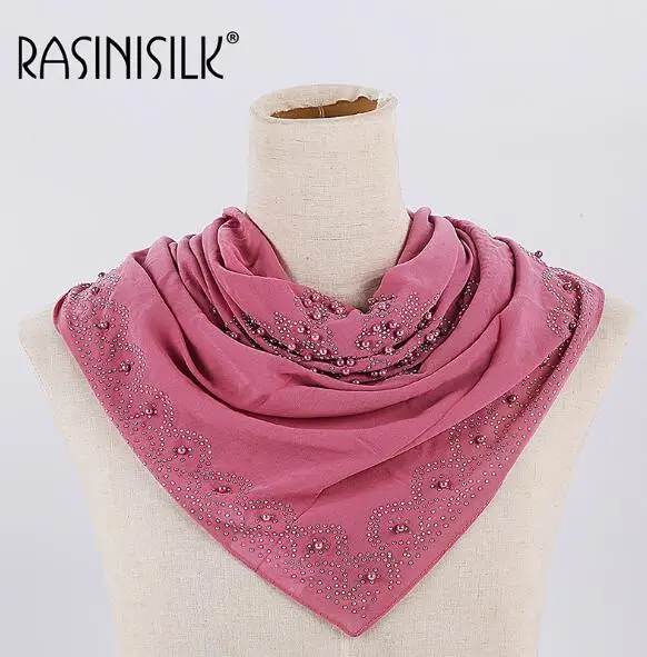 90*90 см, высококачественный шифоновый хиджаб, роскошные стразы, жемчужный мусульманский квадратный шарф с жемчугом, Женская шаль, накидка, обычный платок, 1 шт - Цвет: C10 rubber red