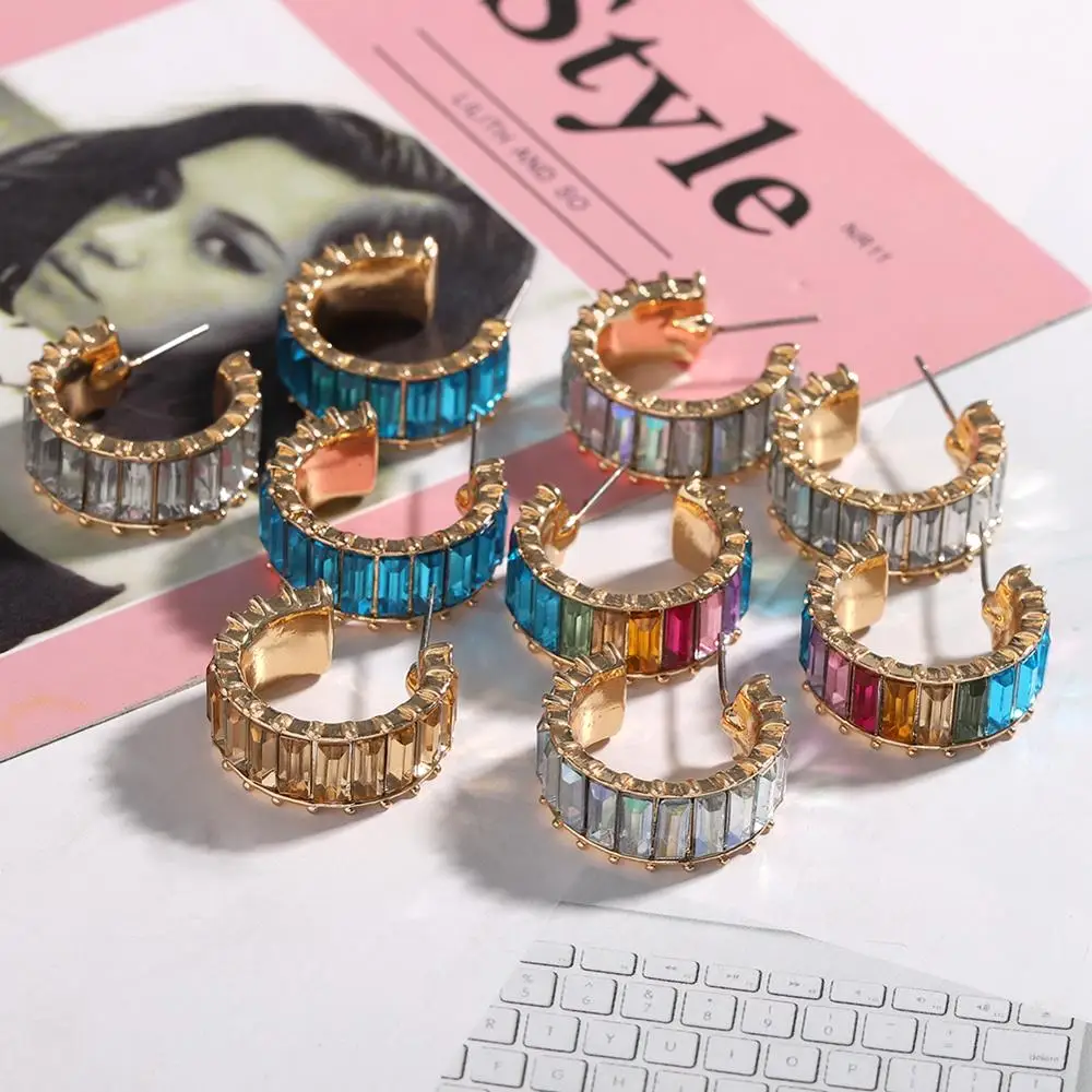 

Girlgo Trendy Crystal Colorful Hoop Earrings Women Girl Party Gift Bohemian Stud Earring Jewelry Accessories Brand Design Bijoux