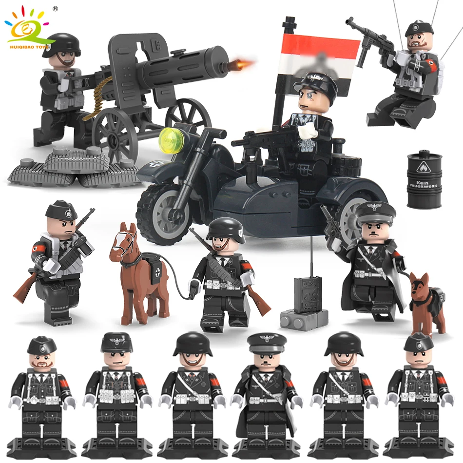 6PCS/set WW2 SS German Army Soldiers Guns Weapons Military Building Block Compatible Legoed Figures Bricks Toys For Children boy