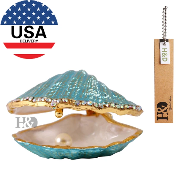H D 1 6 Pearl Mussel Wedding Trinket Box Enameled Ring H D 1 6 Pearl Mussel Wedding Trinket Box Enameled Ring Jewelry Display Storage Case