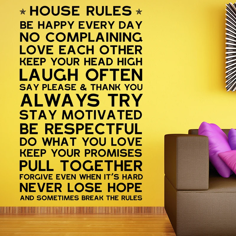 House Rules Wall Sticker English Version Family Quote Home Decor Vinyl wall decals Home Decoration Art Design kids room