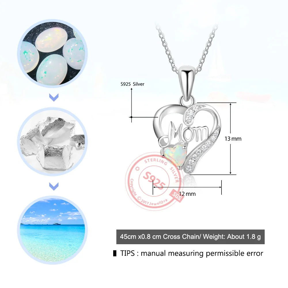 Женский 925 пробы, Серебряный Опал и CZ камень с сердечком, ожерелья и подвески, лучшие ювелирные изделия, подарок для мамы(JewelOra NE102681