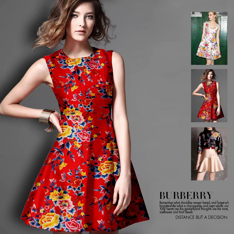 Digital Printing heavy silk wool blend fabric crisp dress clothing wool