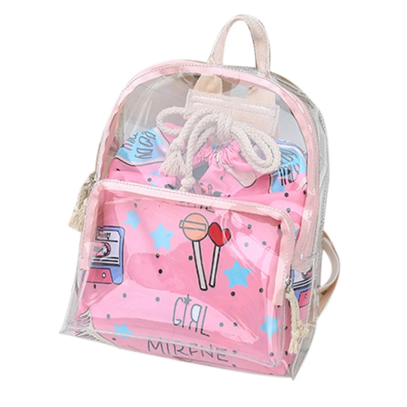 FGGS 2 In 1 Backpack Women Cute Clear Mini Female Backpack Transparent