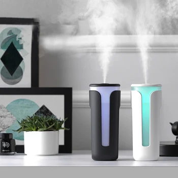 ミニエアディフューザーカットペット加湿器ポータブルアロマエッセンシャルオイルディフューザー300ミリリットル車の空気清浄噴霧器暖かい夜ライト