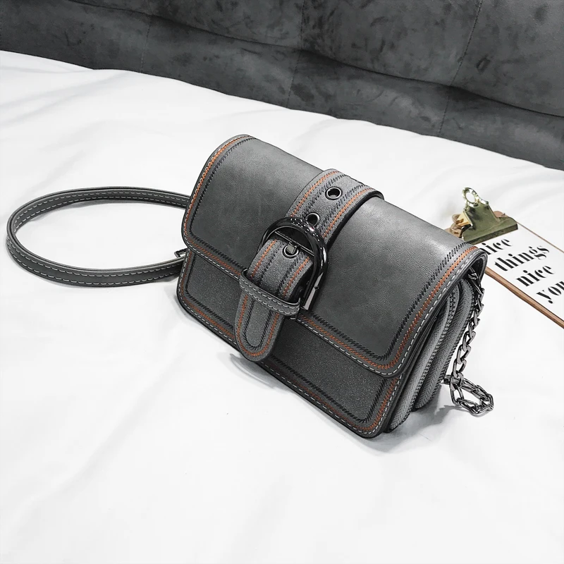 Винтажная модная маленькая квадратная сумка с откидной крышкой, новинка, Высококачественная женская дизайнерская сумка из искусственной кожи, сумка через плечо на цепочке - Цвет: Серый