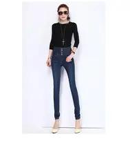 Новый Средний Талия Джинсы Slim Fit Брюки Упругие Узкие Джинсы женские Брюки Карандаш Женщина Джинсы женщин Тонкий Мода Синий Джинсовый 25-32