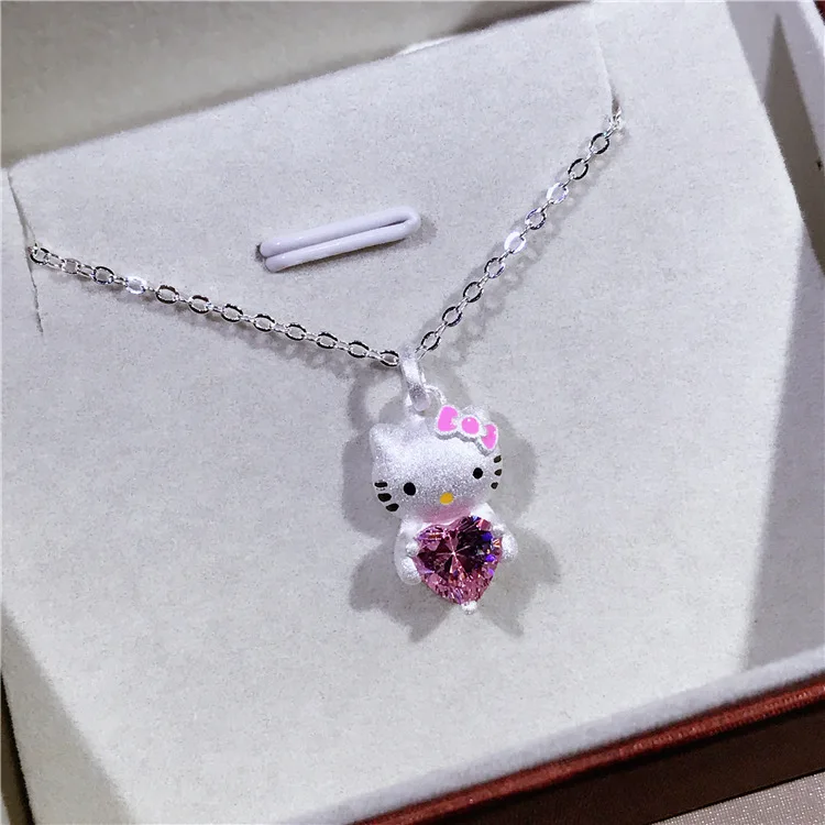 

Drop shipping Girl Cute Hello Kitty 925 Silver Necklace girls nacklace Children birthday party favor gift christmas