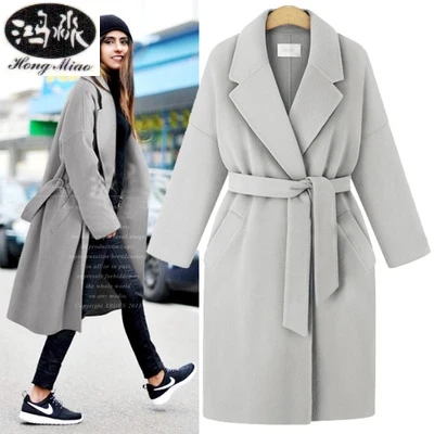 

HongMiao 2019 New Fashion Pink Coat Winter Suit Collared Cashmere Woolen Coat Long Coat Lady With Belt Free Shipping 2020