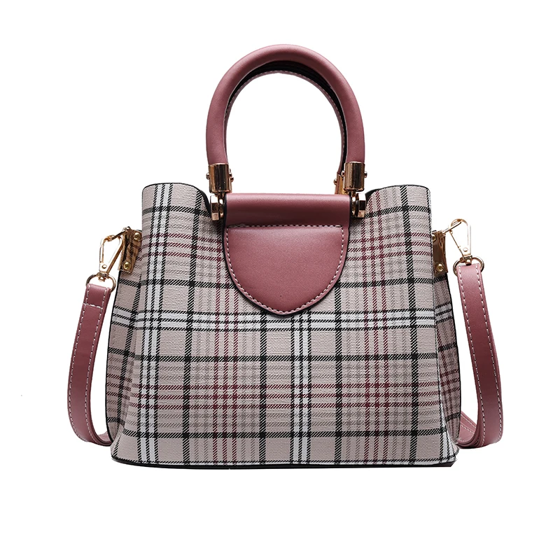 

2019 New Luxury Fashion Women Handbag Large Capacity Plaid Leather Ladies Bucket Bag Daily Party Dinner Ladies Bag 5 Colors