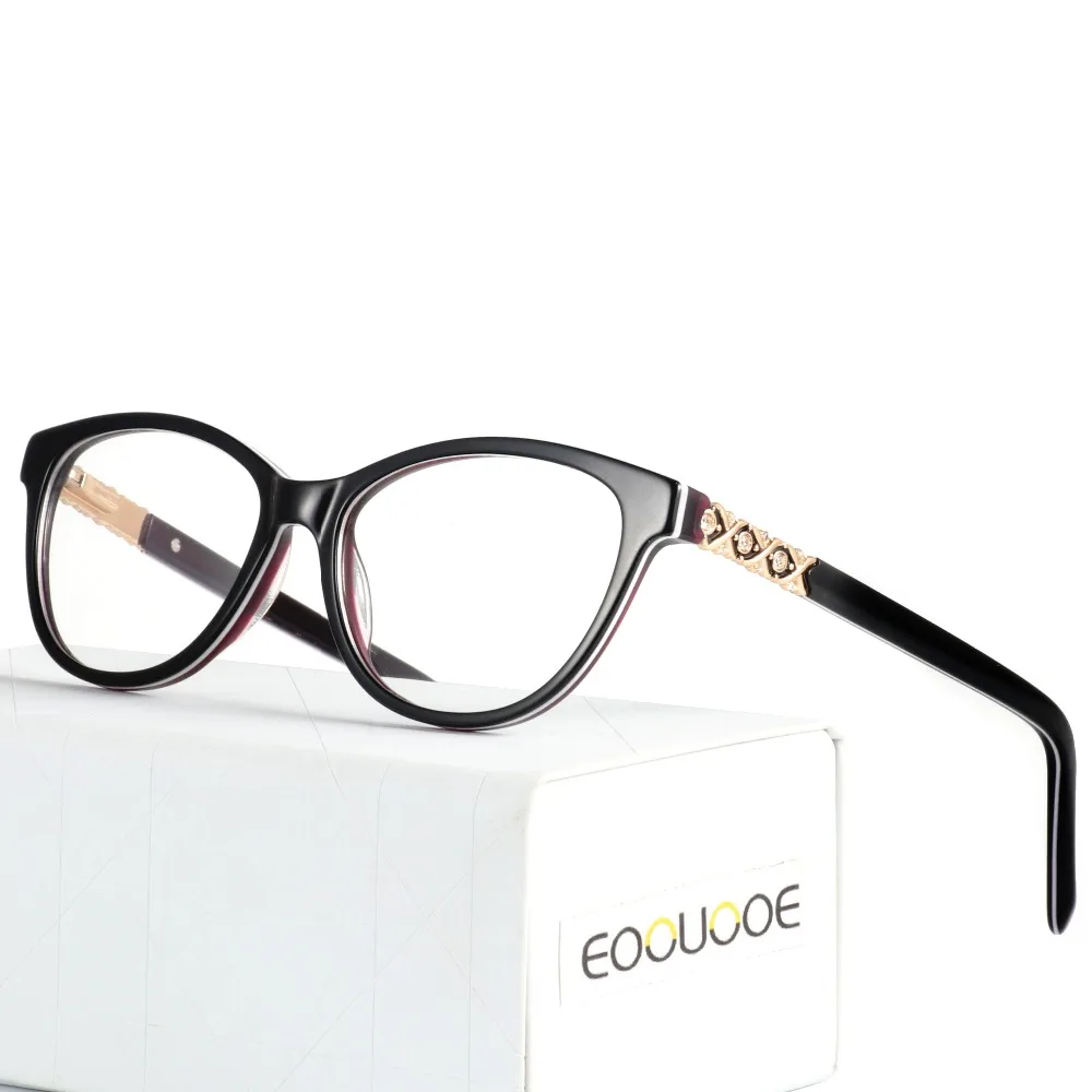 EOOUOOE женские ацетатные очки с бриллиантами прозрачные линзы Monturas De Lentes Hombre Gafas