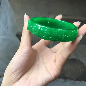 

55-62mmNatural yu Dry Green Bracelet Yangling Ganoderma lucidum Ruyi Bat Bracelet Dry Green Hand-carved yu Bracelet
