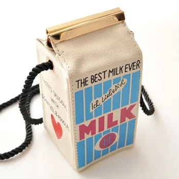 

100pcs/lot Cute Stereo Mini Milk Box Makeup Cartoon Bag Women Fashion Letter Canvas Shoulders Bag