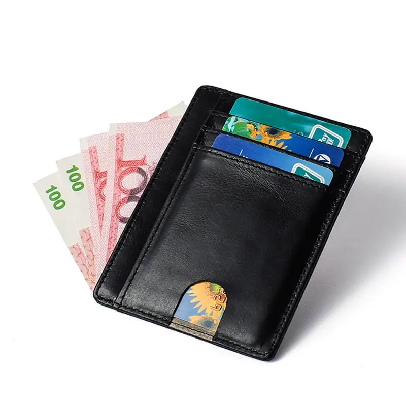 Мужской тонкий кошелек из натуральной кожи с блокировкой RFID, держатель для карт, карман для монет, винтажный бизнес-держатель для карт s для мужчин 11,5x8 см