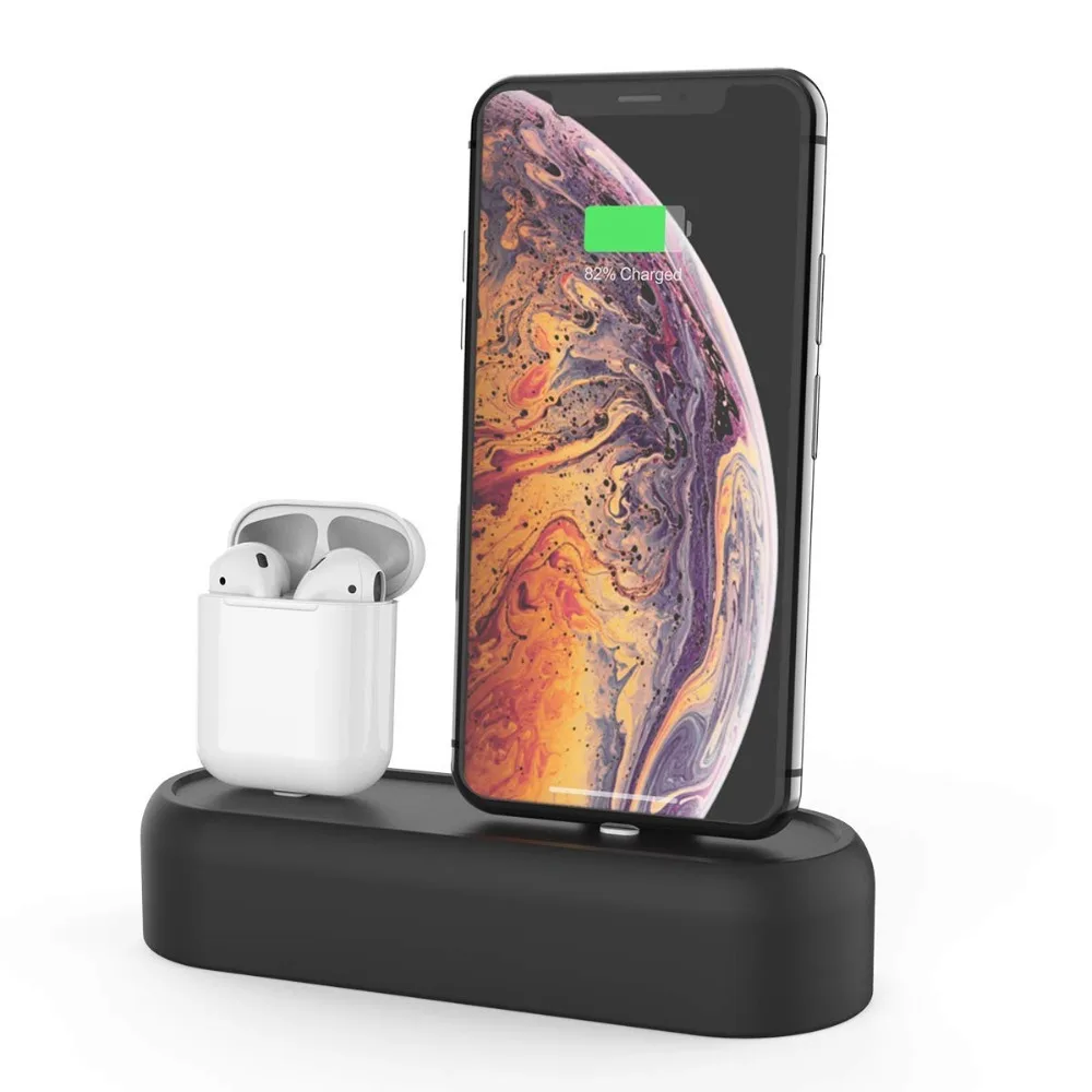 2 in 1 Silicone Holder for Airpods Case Charger for Apple Airpods Accessories Charging Dock Stand Base Holder for iPhone X XS XR