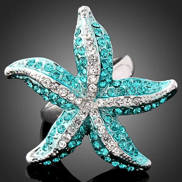 2018 New Fashion Hot Selling The Exaggerated Personality Small Blue Starfish Women Wedding Party Ring