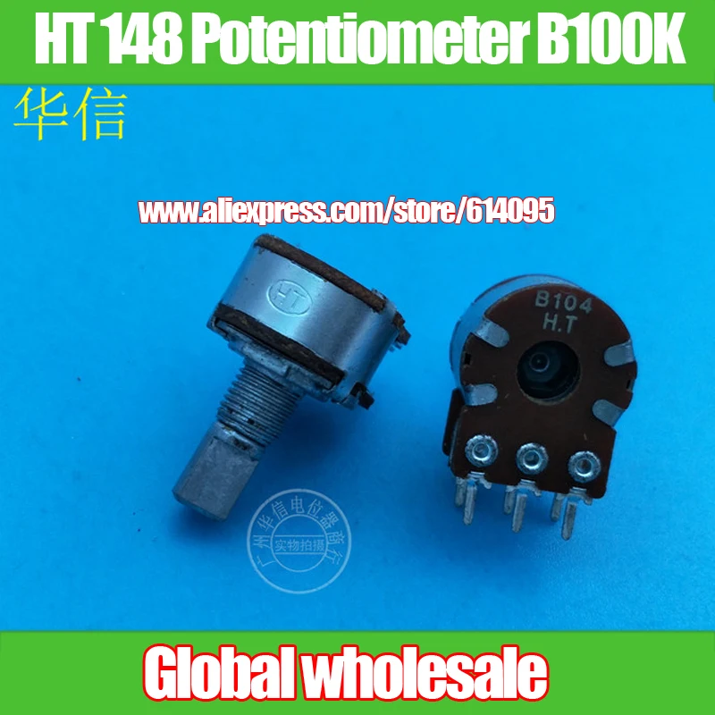 5pcs HT 148 type Double Potentiometer B100K / Shank Length 15MMF / B104