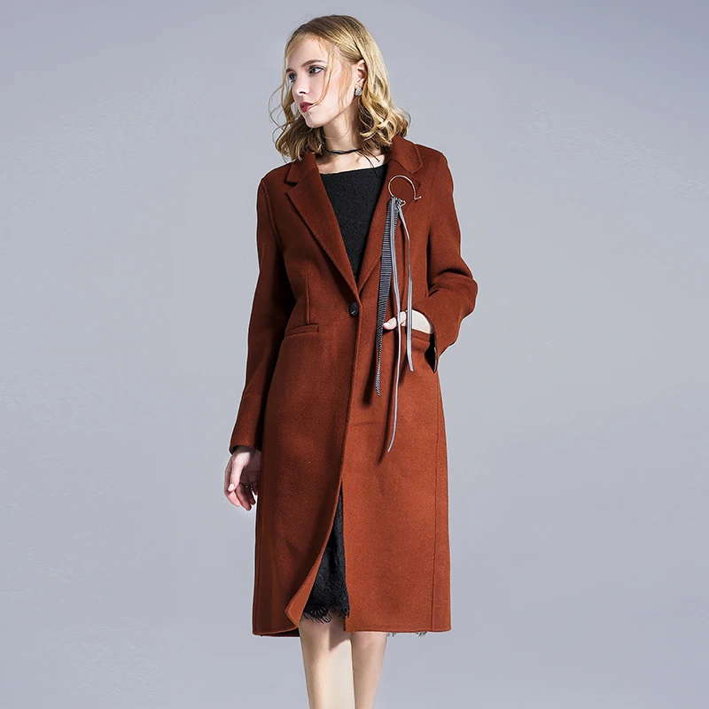 Women's Overcoat 2017 Autumn Winter 100 Woollen Cashmere Turn Down